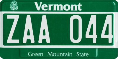 VT license plate ZAA044