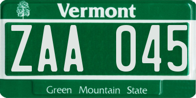 VT license plate ZAA045