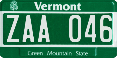 VT license plate ZAA046