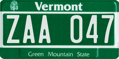 VT license plate ZAA047