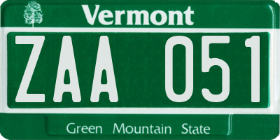 VT license plate ZAA051