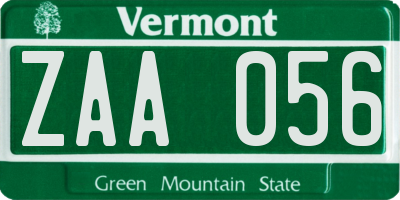 VT license plate ZAA056