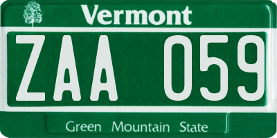VT license plate ZAA059