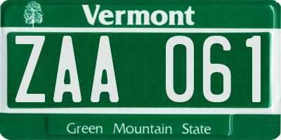 VT license plate ZAA061