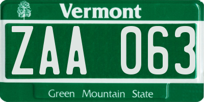 VT license plate ZAA063