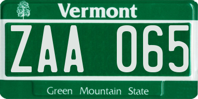 VT license plate ZAA065