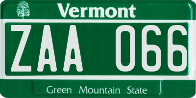 VT license plate ZAA066