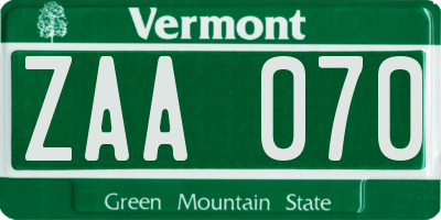 VT license plate ZAA070