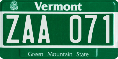 VT license plate ZAA071