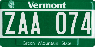 VT license plate ZAA074
