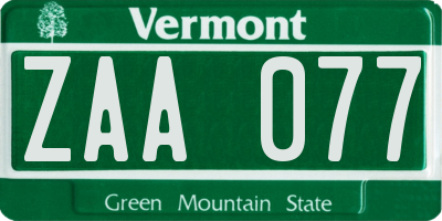 VT license plate ZAA077