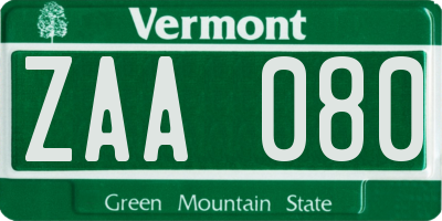 VT license plate ZAA080