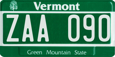VT license plate ZAA090