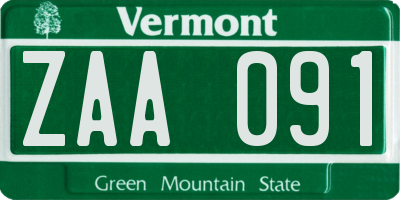 VT license plate ZAA091