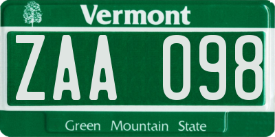 VT license plate ZAA098
