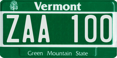 VT license plate ZAA100