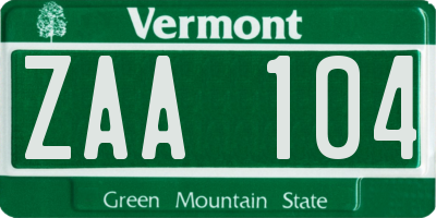 VT license plate ZAA104
