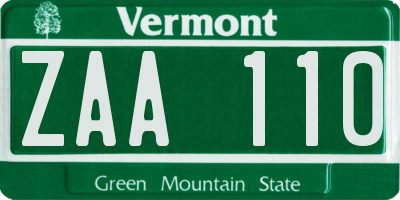VT license plate ZAA110