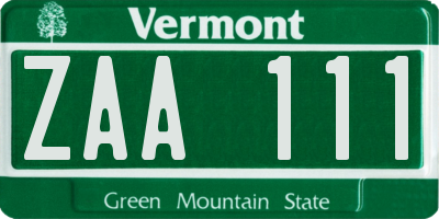 VT license plate ZAA111