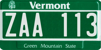 VT license plate ZAA113