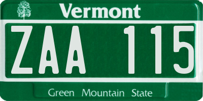 VT license plate ZAA115