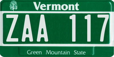 VT license plate ZAA117