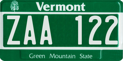 VT license plate ZAA122