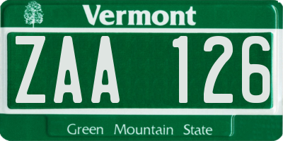 VT license plate ZAA126