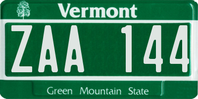 VT license plate ZAA144