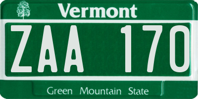 VT license plate ZAA170
