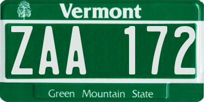 VT license plate ZAA172