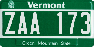 VT license plate ZAA173