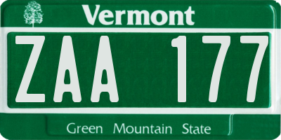 VT license plate ZAA177