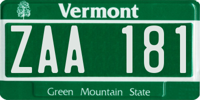 VT license plate ZAA181