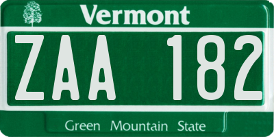 VT license plate ZAA182