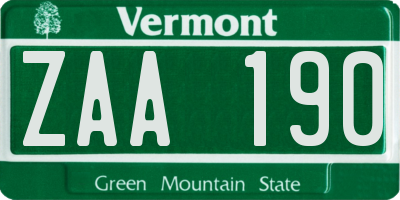 VT license plate ZAA190