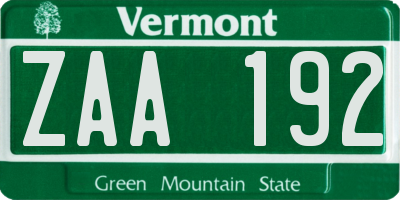 VT license plate ZAA192