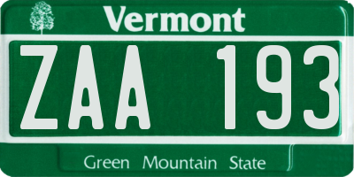 VT license plate ZAA193