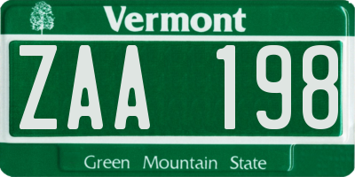 VT license plate ZAA198