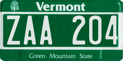 VT license plate ZAA204