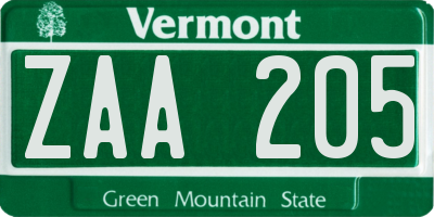 VT license plate ZAA205
