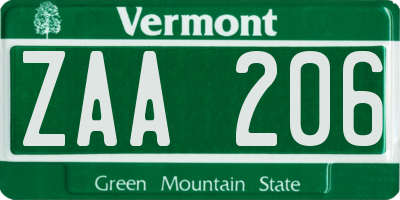VT license plate ZAA206