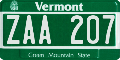 VT license plate ZAA207