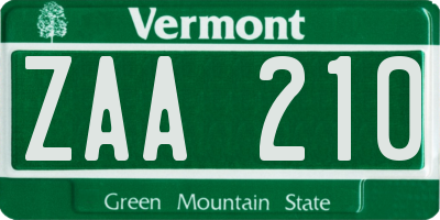 VT license plate ZAA210