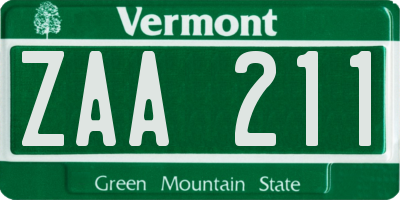 VT license plate ZAA211