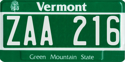 VT license plate ZAA216