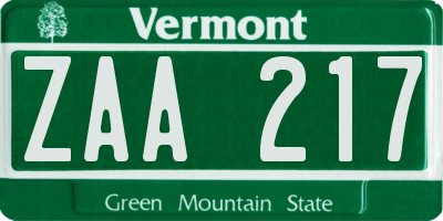 VT license plate ZAA217