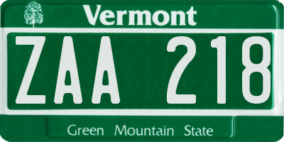 VT license plate ZAA218