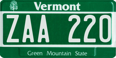 VT license plate ZAA220
