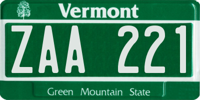 VT license plate ZAA221